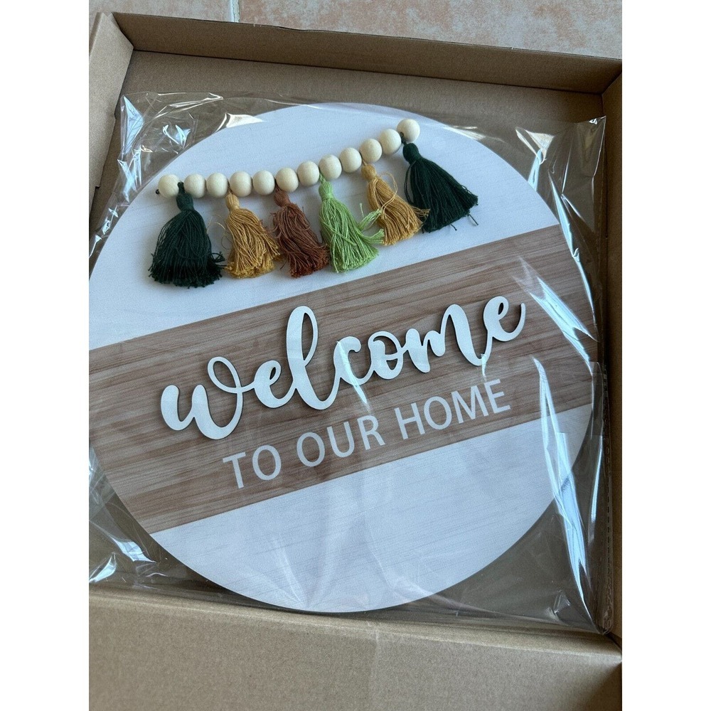 3D Welcome to Our Home Front Door Wood Sign, Boho Farmhouse Wall Porch Hanging